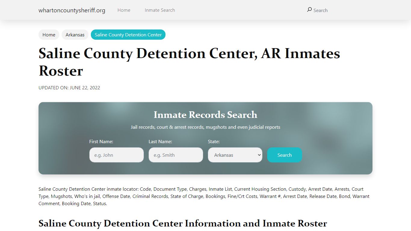 Saline County Detention Center, AR Jail Roster, Name Search
